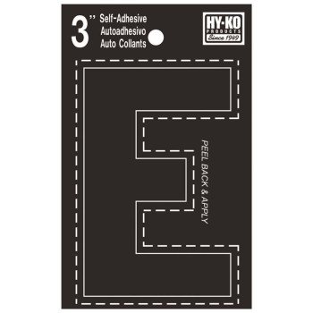 Hy-Ko 30400 Series 30415 Die-Cut Letter, Character: E, 3 in H Character, Black Character, Vinyl