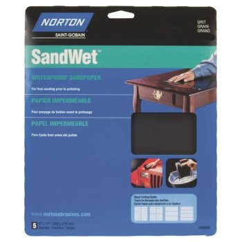 Norton 48090 Sanding Sheet, 9 in L, 11 in W, 220 Grit, Very Fine, Aluminum Oxide Abrasive