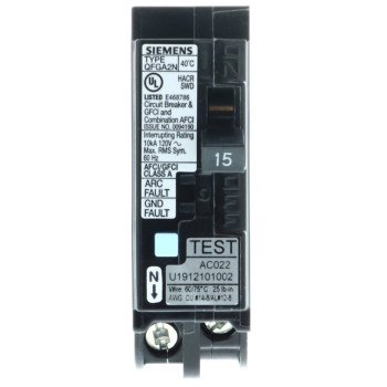 Siemens Q115DFN Circuit Breaker, AFCI, GFCI, Low Voltage, 15 A, 1 -Pole, 120 V, Plug Mounting