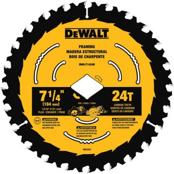 DEWALT DWA171424DB10 Circular Saw Blade, 7-1/4 in Dia, 5/8 in Arbor, 24-Teeth, Tungsten Carbide Cutting Edge, 10/PK