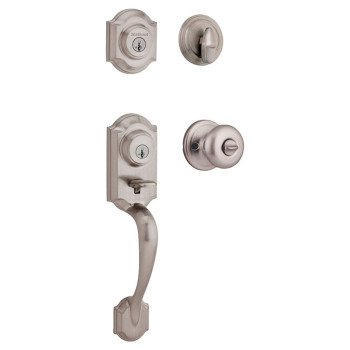 Kwikset 95530-018 Handleset, 2 Grade, Satin Nickel, 2-3/8 x 2-3/4 in Backset, KW1 Keyway, 1-3/4 in Thick Door