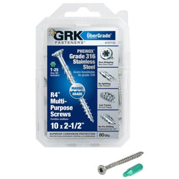 GRK Fasteners 137133 Framing and Decking Screw, #10 Thread, 2-1/2 in L, Flat Head, Star Drive, 316 Stainless Steel