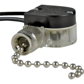 Gardner Bender GSW-31 Pull Chain Switch, SPST, Lead Wire Terminal, 3/6 A, 125/250 V, Functions: ON/OFF, Nickel