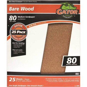 Gator 3277 Sanding Sheet, 11 in L, 9 in W, 80 Grit, Garnet Abrasive