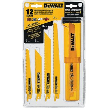 DEWALT DW4892 Reciprocating Saw Blade Set, 12-Piece, Bi-Metal, Yellow