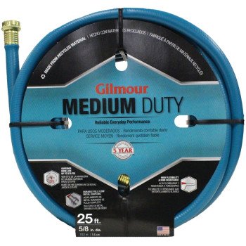 Gilmour 816251-1001 Medium-Duty Hose, 5/8 in, 25 ft L, Coupling, Vinyl, Blue