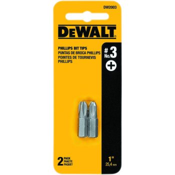 DEWALT DW2003 Insert Bit Tip, #3 Drive, Phillips Drive, 1/4 in Shank, Hex Shank, 1 in L, Tool Steel