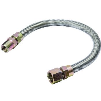 B & K G038SS101118RP Gas Connector, 1/2 in, MIP x FIP, Stainless Steel, 18 in L, 1/2 in OD