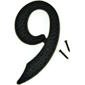 HY-KO DC-3/9 House Number, Character: 9, 3-1/2 in H Character, 2 in W Character, Black Character, Aluminum