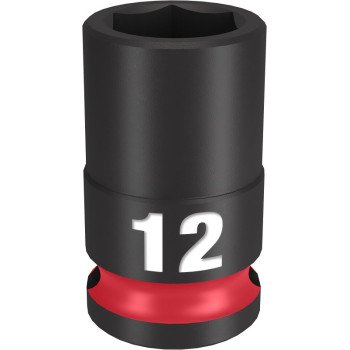 Milwaukee SHOCKWAVE Impact Duty Series 49-66-6136 Shallow Impact Socket, 12 mm Socket, 3/8 in Drive, Square Drive