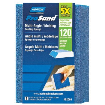 Norton ProSand 82069 Sanding Sponge, 4-1/2 in L, 3-11/16 in W, 120 Grit, Medium, Aluminum Oxide Abrasive