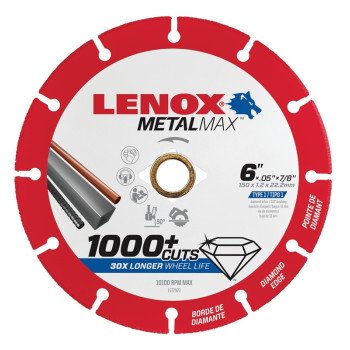 Lenox MetalMax 1972923 Cut-Off Wheel, 6 in Dia, 3/64 in Thick, 7/8 in Arbor, 40, 50 Grit, Diamond Abrasive