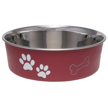 Loving Pets 7413MM Pet Feeding Bowl, M, 28 oz Volume, Polyresin/Stainless Steel, Merlot