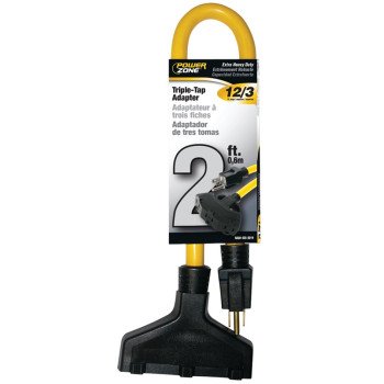 PowerZone ORAD50802 Extension Cord, 12 AWG Cable, 2 ft L, 125 V, Yellow