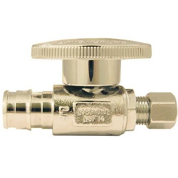 Apollo EPXVS1214C Straight Stop Valve, 1/2 x 1/4 in Connection, PEX x Compression, 200 psi Pressure, Brass Body