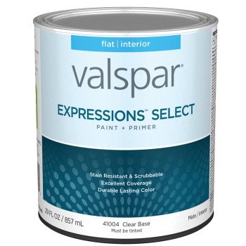 Valspar Expressions Select 4100 028.0041004.005 Latex Paint, Acrylic Base, Flat, Clear Base, 1 qt