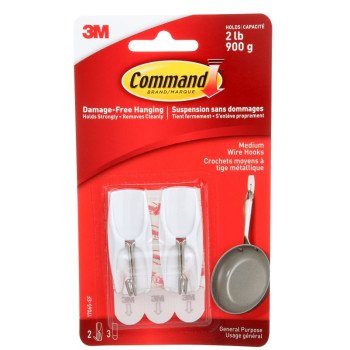 Command 17065-ES Medium Toggle Hook, 2 lb, 2-Hook, Plastic, White