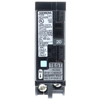 Siemens Q120DFN Circuit Breaker, AFCI, GFCI, Low Voltage, 20 A, 1 -Pole, 120 V, Plug Mounting