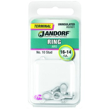 Jandorf 60901 Ring Terminal, 16 to 14 AWG Wire, #10 Stud, Copper Contact