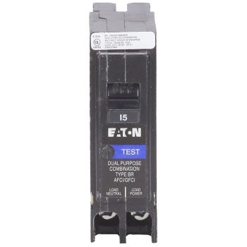 Eaton BRP115DF Circuit Breaker, AFCI, BR, GFCI, 15 A, 1-Pole, 120 VAC, Plug