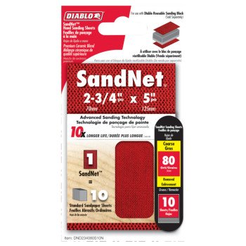 Diablo SandNet DND234080S10N Sanding Sheet, 2-3/4 in L, 80 Grit, Aluminum Oxide Abrasive