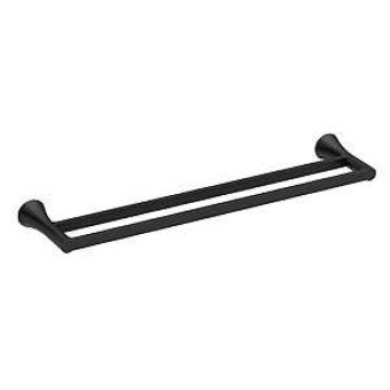 Moen Mikah Series Y0722BL Double Towel Bar, 24 in L Rod, Zinc, Matte Black, Wall Mounting