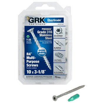 GRK Fasteners 137147 Framing and Decking Screw, #10 Thread, 3-1/8 in L, Flat Head, Star Drive, 316 Stainless Steel