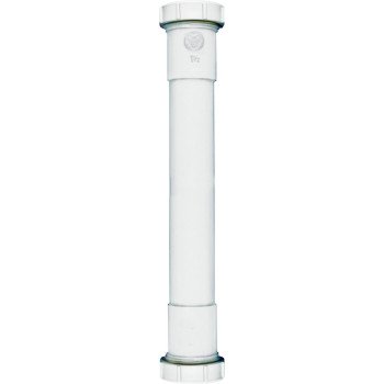 Plumb Pak PP55-12W Pipe Extension Tube, 12 in L, 1-1/2 in, Slip Joint, Polypropylene, White