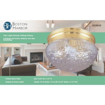 Boston Harbor F14BB01-80033L Two Light Round Ceiling Fixture, 120 V, 60 W, 2-Lamp, A19 or CFL Lamp