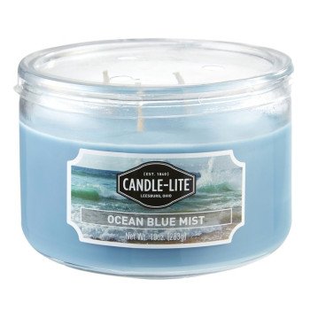 Candle-Lite 1879128 Scented Candle with Acetate Lid, 10 oz, Ocean Blue Mist, 40 hr, Blue