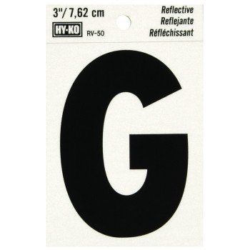 Hy-Ko RV-50/G Reflective Letter, Character: G, 3 in H Character, Black Character, Silver Background, Vinyl