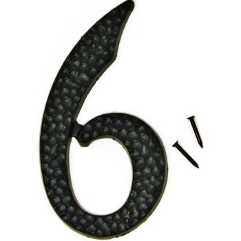 HY-KO DC-3/6 House Number, Character: 6, 3-1/2 in H Character, 2 in W Character, Black Character, Aluminum