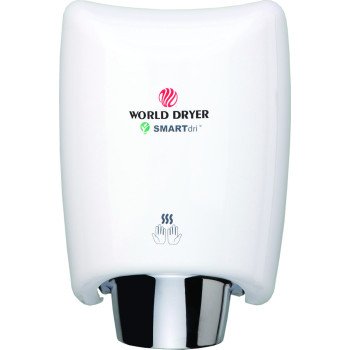 WORLD DRYER SMARTdri K-974A Hand Dryer, 110/120 V, 400 to 1200 W, 78 to 100 cfm Air, Aluminum, White