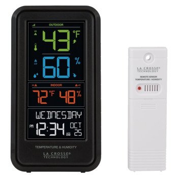 La Crosse S82967 Weather Station, Battery, 32 to 99 deg F Indoor, -40 to 140 deg F Outdoor, 10 to 99 % Humidity Range