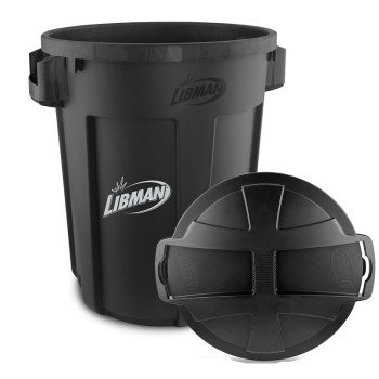 Libman 1385 Trash Can, 32 gal Capacity, Polyethylene, Black, Snap-On Rounded Closure