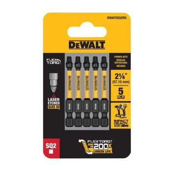 DEWALT FlexTorq, IMPACT READY Series DWA2SQ2IR5 Screwdriver Bit, #2 Drive, Square Drive, 1/4 in Shank, 2-1/4 in L, HSS