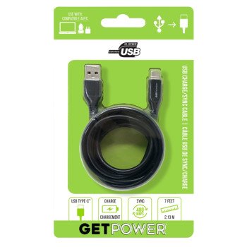 GetPower GP-XL-USB-C XL Charging and Sync USB Cable, USB 2.0 A, USB-C, 7 ft L