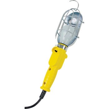 PowerZone ORTL010606 Work Light with Metal Guard and Single Outlet, 12 A, Incandescent Lamp, 6 ft L Cord, Yellow