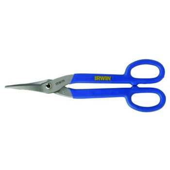 Irwin 23012 Tinner Snip, 12-3/4 in OAL, 2-3/4 in L Cut, Curved, Straight Cut, Steel Blade, Double-Dipped Handle