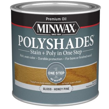 Minwax 214104444 Waterbased Polyurethane Stain, Gloss, Liquid, Honey Pine, 0.5 pt, Can