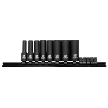 Irwin 1877481 Impact Socket Rail Set, 3/8 in Drive, Square Drive, 6-Point, Molybdenum Steel, Black Oxide