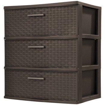 Sterilite 25306P01 Weave Drawer Tower, 3-Drawer, Plastic, Espresso, 21-7/8 in OAW, 24 in OAH, 15-7/8 in OAD