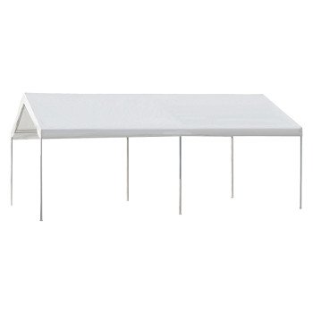 Seasonal Trends 22006200010 Carport, 10 ft L, 20 ft W, 10.3 ft H, Steel Frame, Polyethylene Canopy, White Canopy