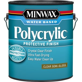 Minwax Polycrylic 14444000 Waterbased Polyurethane, Semi-Gloss, Liquid, Crystal Clear, 1 gal, Can