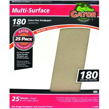 Gator 3261 Sanding Sheet, 11 in L, 9 in W, 180 Grit, Extra Fine, Aluminum Oxide Abrasive