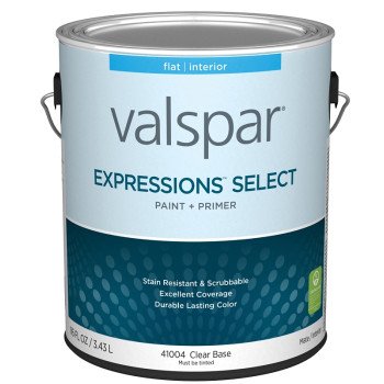 Valspar Expressions Select 4100 028.0041004.007 Latex Paint, Acrylic Base, Flat Sheen, Clear Base, 1 gal