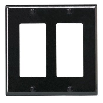 Leviton 80409-E Wallplate, 4-1/2 in L, 4.56 in W, 2-Gang, Thermoset Plastic, Black, Smooth