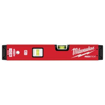 Milwaukee REDSTICK Series MLBXM16 Magnetic Box Level, 16 in L, 2-Vial, Magnetic, Aluminum, Red