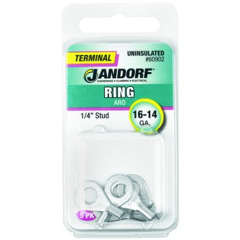 Jandorf 60902 Ring Terminal, 16 to 14 AWG Wire, 1/4 in Stud, Copper Contact