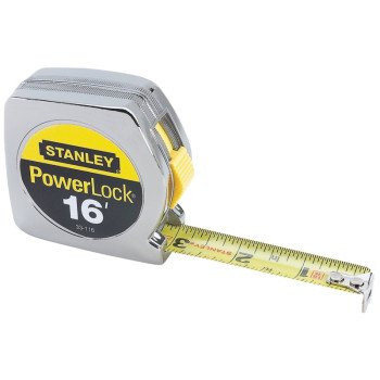 STANLEY 33-116 Measuring Tape, 16 ft L Blade, 3/4 in W Blade, Steel Blade, ABS Case, Chrome Case, 5 ft Standout